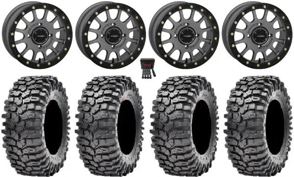 System 3 SB-5 Grey 14″ Wheels 30″ Roxxzilla 396 Tires Can-Am Commander Maverick Renegade Outlander Defender