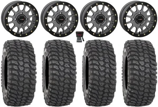 System 3 SB-5 Grey 15″ Wheels 32″ XCR350 Tires Kawasaki Teryx Mule