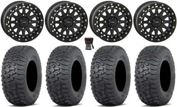 System 3 SB-6 15″ Wheels Black (4+3) 30″ Terra Hook Tires Can-Am Commander Maverick Renegade Outlander Defender