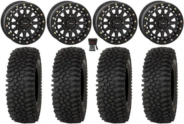 System 3 SB-6 15″ Wheels Black (6+1) 35″ Roctane STX Tires Can-Am Commander Maverick Renegade Outlander Defender