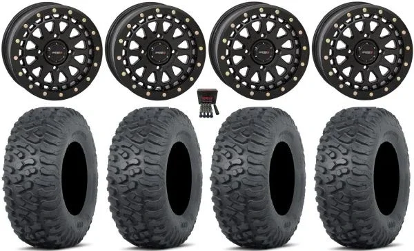 System 3 SB-6 15″ Wheels Black (6+1) 35″ Terra Hook Tires Can-Am Commander Maverick Renegade Outlander Defender