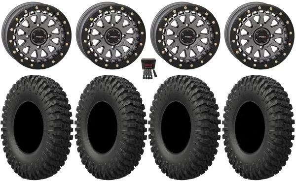 System 3 SB-6 15″ Wheels Gunmetal (4+3) 35″ MotoCrusher Tires Can-Am Maverick X3 / Honda Pioneer 1000 / Talon