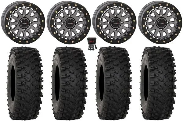 System 3 SB-6 15″ Wheels Gunmetal (6+1) 33″ ATX470 Tires Can-Am Maverick X3 / Honda Pioneer 1000 / Talon