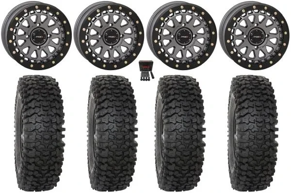 System 3 SB-6 15″ Wheels Gunmetal (6+1) 33″ RC500S Sticky Tires Can-Am Maverick X3 / Honda Pioneer 1000 / Talon