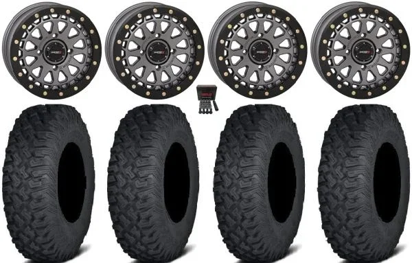 System 3 SB-6 15″ Wheels Gunmetal (6+1) 35″ Coyote Tires Kawasaki Mule Pro FXT KRX / Yamaha Wolverine RMAX / YXZ 2019+
