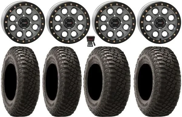 System 3 SB-7 14″ Wheels Titanium (4+3) 27″ BFG KM3 Tires Kawasaki Mule Pro FXT KRX / Yamaha Wolverine RMAX / YXZ 2019+