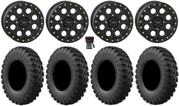 System 3 SB-7 15″ Wheels Black (4+3) 33″ MotoRally Tires Kawasaki Teryx Mule