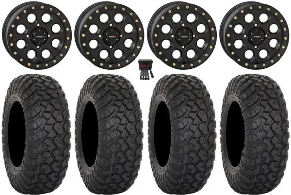 System 3 SB-7 15″ Wheels Black (4+3) 33″ RT320 Tires Kawasaki Teryx Mule