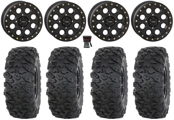 System 3 SB-7 15″ Wheels Black (4+3) 35″ Roctane T4 Tires Can-Am Maverick X3 / Honda Pioneer 1000 / Talon
