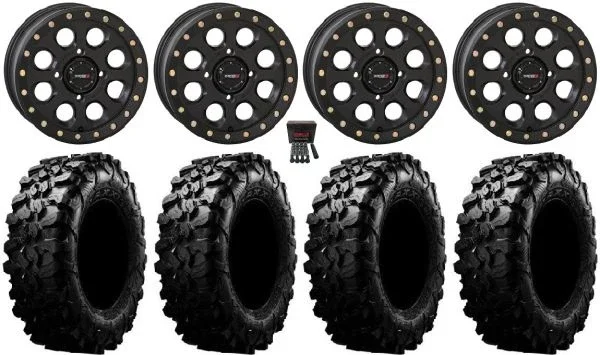 System 3 SB-7 15″ Wheels Black (6+1/4+3) 31″ Carnivore Tires Can-Am Defender
