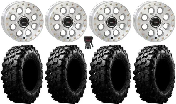 System 3 SB-7 15″ Wheels Machined (6+1) 33″ Carnivore Tires Polaris Sportsman / RZR / Ranger