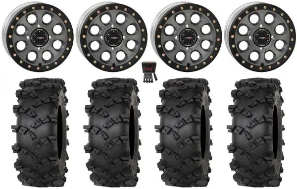 System 3 SB-7 15″ Wheels Titanium (6+1) 35″ Outlaw M/T Tires Can-Am Maverick X3 / Honda Pioneer 1000 / Talon