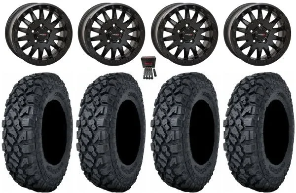 System 3 SB-8 Bdlk 15″ Wheels Bk +38mm 32″ Klever X/T Tires Polaris RZR Turbo R & Pro R Ranger 1500 Xpedition