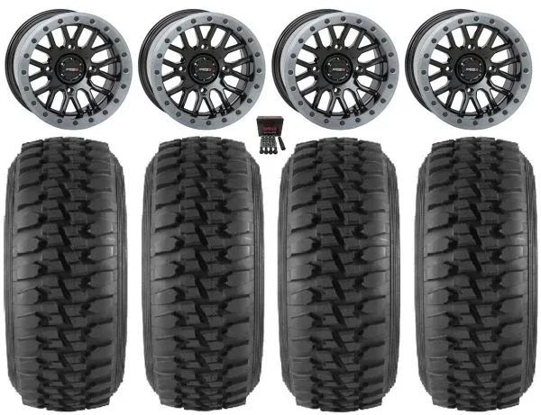 System 3 SB-9 Bdlk 15″ Wheels Gloss Bk 30″ Desert Series Tires Can-Am Commander Maverick Renegade Outlander Defender