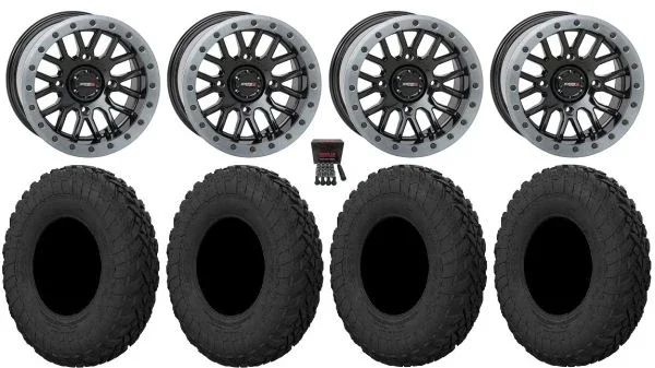 System 3 SB-9 Bdlk 15″ Wheels Gloss Bk 30″ Gripper R/T Tires Polaris RZR XP 1000 / PRO XP / Ranger XP 900/1000
