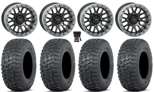 System 3 SB-9 Bdlk 15″ Wheels Gloss Bk 32″ Terra Hook Tires Can-Am Commander Maverick Renegade Outlander Defender