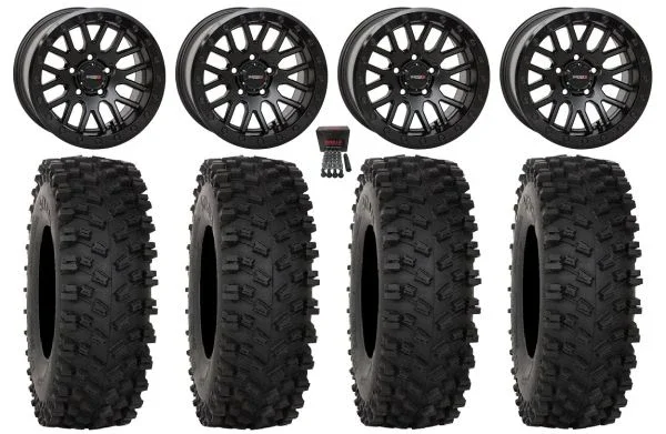 System 3 SB-9 Bdlk 15″ Wheels Gloss Bk 35″ ATX470 Tires Polaris RZR Turbo R & Pro R Ranger 1500 Xpedition