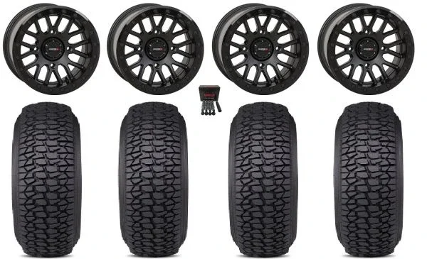 System 3 SB-9 Bdlk 15″Wheels Matte Bk 30″Regulator 2 Tires Kawasaki Mule Pro FXT KRX / Yamaha Wolverine RMAX / YXZ 2019+