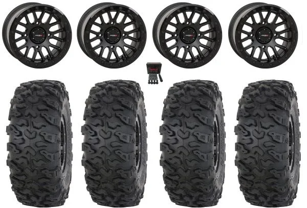 System 3 SB-9 Bdlk 15″Wheels Matte Bk 32″Roctane T4 Tires Polaris Sportsman / RZR / Ranger