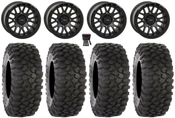 System 3 SB-9 Bdlk 15″ Wheels Matte Bk 35″ XC450 Tires Can-Am Commander Maverick Renegade Outlander Defender