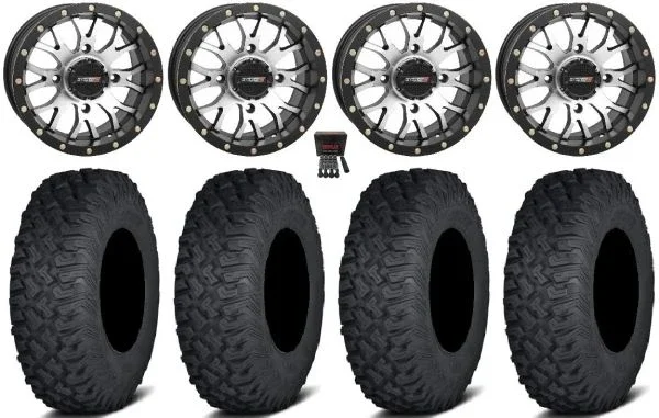 System 3 ST-3 14″ Wheels Machined 28″ Coyote Tires Honda Rincon Yamaha Rhino Kawasaki Brute Force Suzuki KingQuad