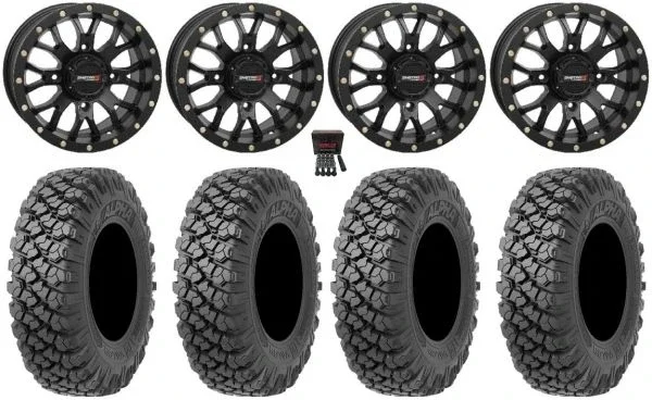 System 3 ST-3 15″ Wheels Black 35″ Alpha Tires Can-Am Commander Maverick Renegade Outlander Defender