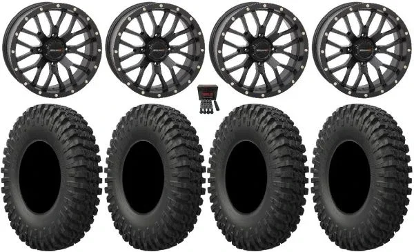 System 3 ST-3 18″ Wheels Black 40″ MotoCrusher Tires Can-Am Maverick X3 / Honda Pioneer 1000 / Talon