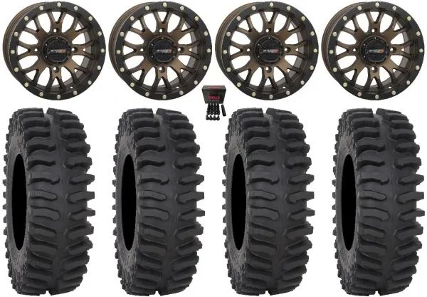System 3 ST-3 Bronze 14″ Wheels 28″ XT400 Tires Honda Rincon Yamaha Rhino Kawasaki Brute Force Suzuki KingQuad