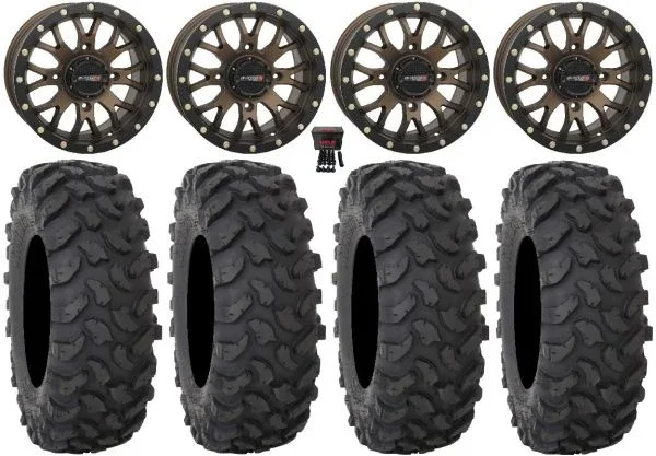 System 3 ST-3 Bronze 14″ Wheels 28″ XTR370 Tires Kawasaki Teryx Mule