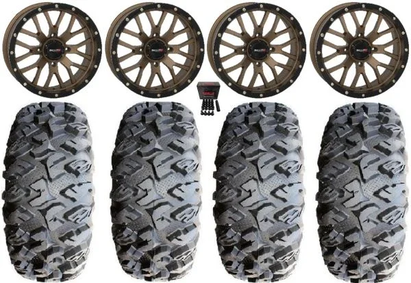 System 3 ST-3 Bronze 18″ Wheels 33″ MotoClaw Tires Kawasaki Teryx Mule