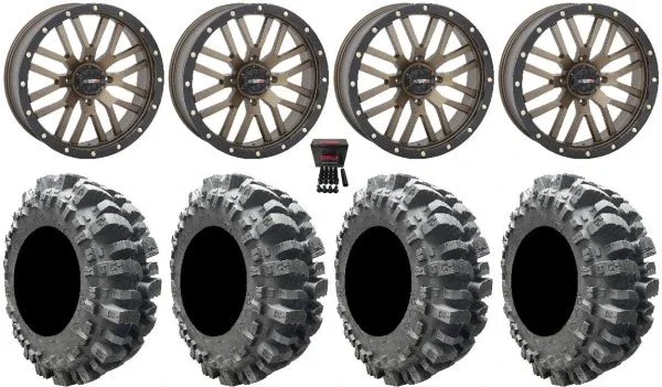System 3 ST-3 Bronze 20″ Wheels 33″ Bogger Tires Kawasaki Teryx Mule