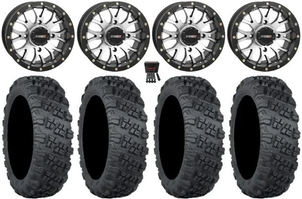 System 3 ST-3 Machined 14″ Wheels 28″ Versa Cross V3 Tires Kawasaki Mule Pro FXT KRX / Yamaha Wolverine RMAX / YXZ 2019+