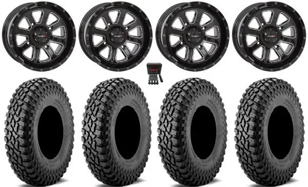 System 3 ST-4 14″ Wheels Black 30″ Incursion A/T Tires Polaris Sportsman / RZR / Ranger