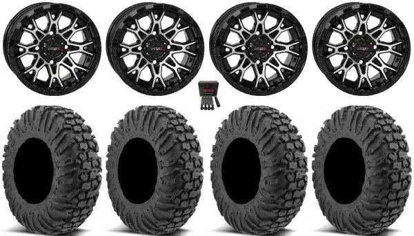 System 3 ST-6 14″ Wheels Black 28″ MotoVator Tires Sportsman 550 850 1000