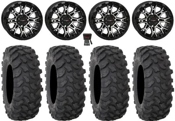 System 3 ST-6 14″ Wheels Black 32″ XTR370 Tires Kawasaki Teryx Mule