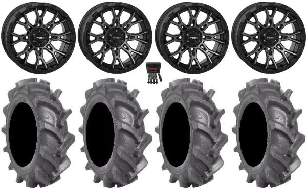 System 3 ST-6 14″ Wheels Dark Tint 28″ BKT AT 171 Tires Polaris Sportsman / RZR / Ranger