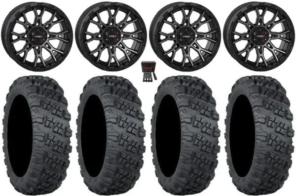 System 3 ST-6 14″ Wheels Dark Tint 28″ Versa Cross V3 Tires Can-Am Maverick X3 / Honda Pioneer 1000 / Talon