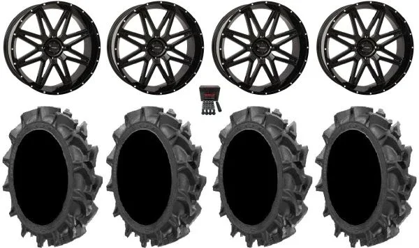 System 3 ST-7 20″ Wheels Black 33″ MotoHavok Tires Polaris Sportsman / RZR / Ranger