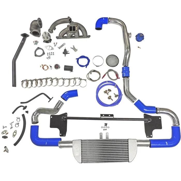 TWIN SCROLL TOP MOUNT TMA16 TURBO KIT + FRONT INTERCOOLER VW 1.8 20V TRANSVERSAL WITHOUT TURBOCHARGER – BLUE HOSE
