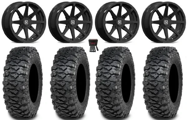 Valor V01 14″ Wheels Black 30″ Savage XT Tires Polaris Sportsman / RZR / Ranger