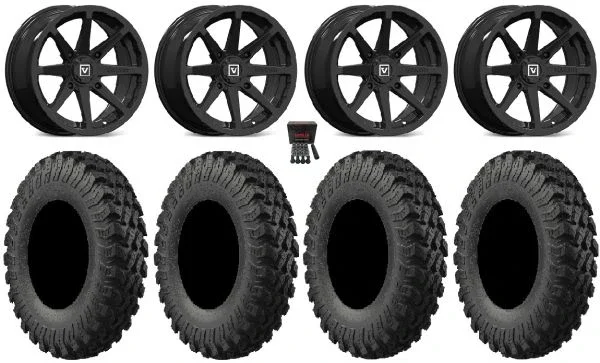 Valor V01 14″ Wheels Black 32″ MotoRally Tires Yamaha Viking Wolverine YXZ1000R CFMoto ZForce 950 UForce 1000