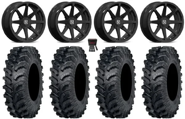Valor V01 14″ Wheels Black 32″ MT911 Tires Can-Am Maverick X3 / Honda Pioneer 1000 / Talon