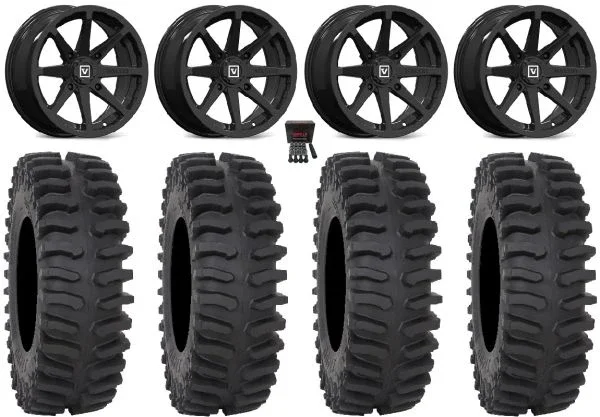 Valor V01 14″ Wheels Black 32″ XT400 Tires Yamaha Viking Wolverine YXZ1000R CFMoto ZForce 950 UForce 1000