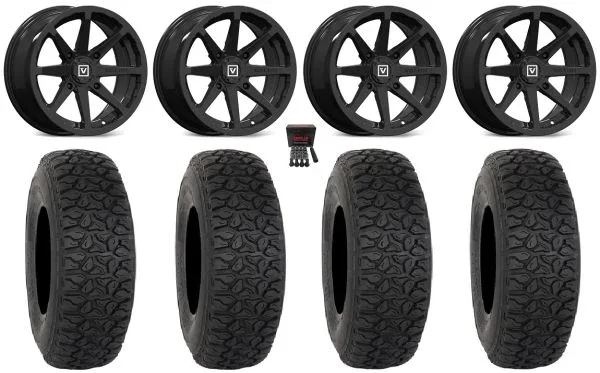 Valor V01 15″ Wheels Black 33″ DX440 Tires Kawasaki Teryx Mule