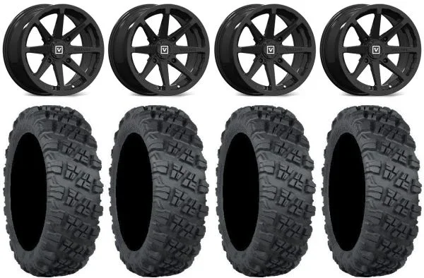 Valor V01 15″ Wheels Black 35″ Versa Cross V3 Tires Can-Am Maverick X3 / Honda Pioneer 1000 / Talon