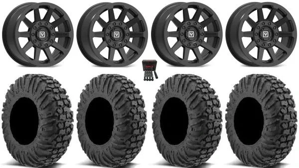 Valor V02 14″ Wheels Black 27″ MotoVator Tires Polaris RZR XP 1000 / PRO XP / Ranger XP 900/1000