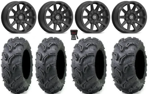 Valor V02 14″ Wheels Black 28″ Zilla Tires Kawasaki Mule Pro FXT KRX / Yamaha Wolverine RMAX / YXZ 2019+