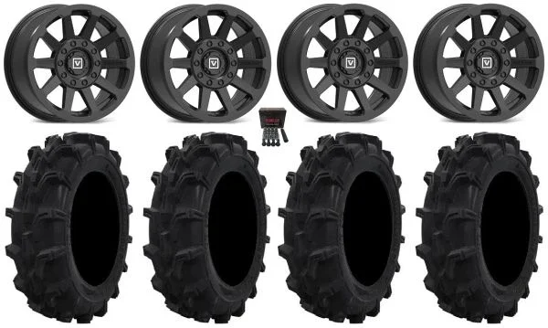 Valor V02 14″ Wheels Black 29″ Mud XC Tires Kawasaki Teryx Mule
