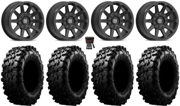 Valor V02 14″ Wheels Black 32″ Carnivore Tires Can-Am Maverick X3 / Honda Pioneer 1000 / Talon