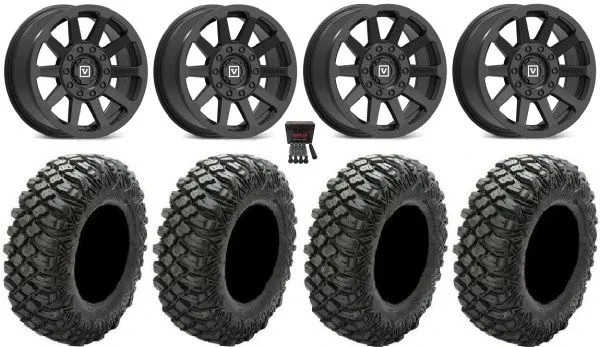 Valor V02 14″ Wheels Black 32″ Crawler XG Tires Kawasaki Teryx Mule